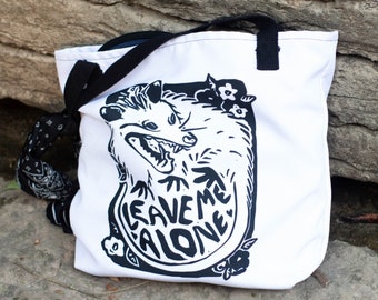 Leave Me Alone Possum Tote Bag, A Spacious Tote Bag That Reminds Others To Give You Space!, 44lbs. Capacity