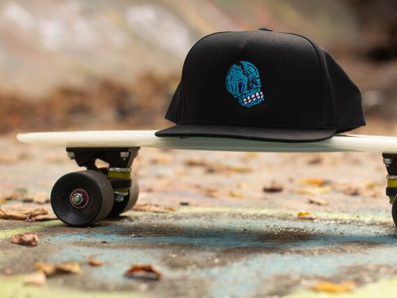 Panel Cap With Bold Blue cracked Skull 