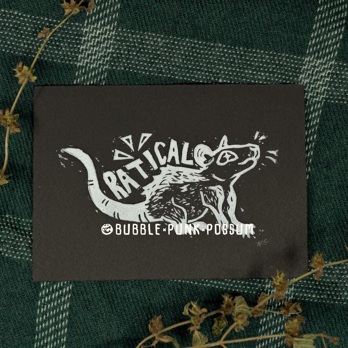 Radical Rat Print - Black and White Linocut Block Print Art