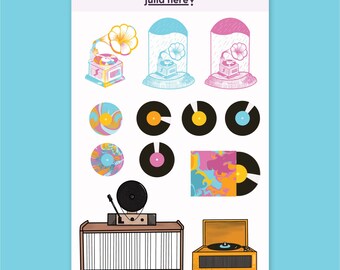 Vinyl Records Bujo Set w/ Mood Tracker · Lettering  & Planning Sticker Caddy Sheet
