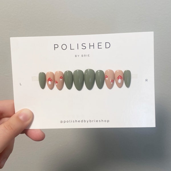 Sage Green & Mushroom Press-on Nails *Updated*  | Fake Nails | Glue on Nails | Stick on Nails | False Nails | Trendy Nails | 10 Nails