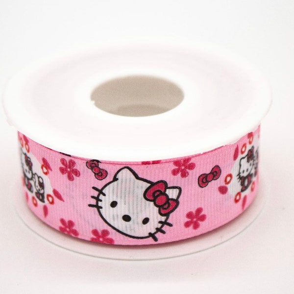 1 yard HELLO KITTY  Patterned 1 inch (25 mm) Double Faced grosgrain ribbon Textured