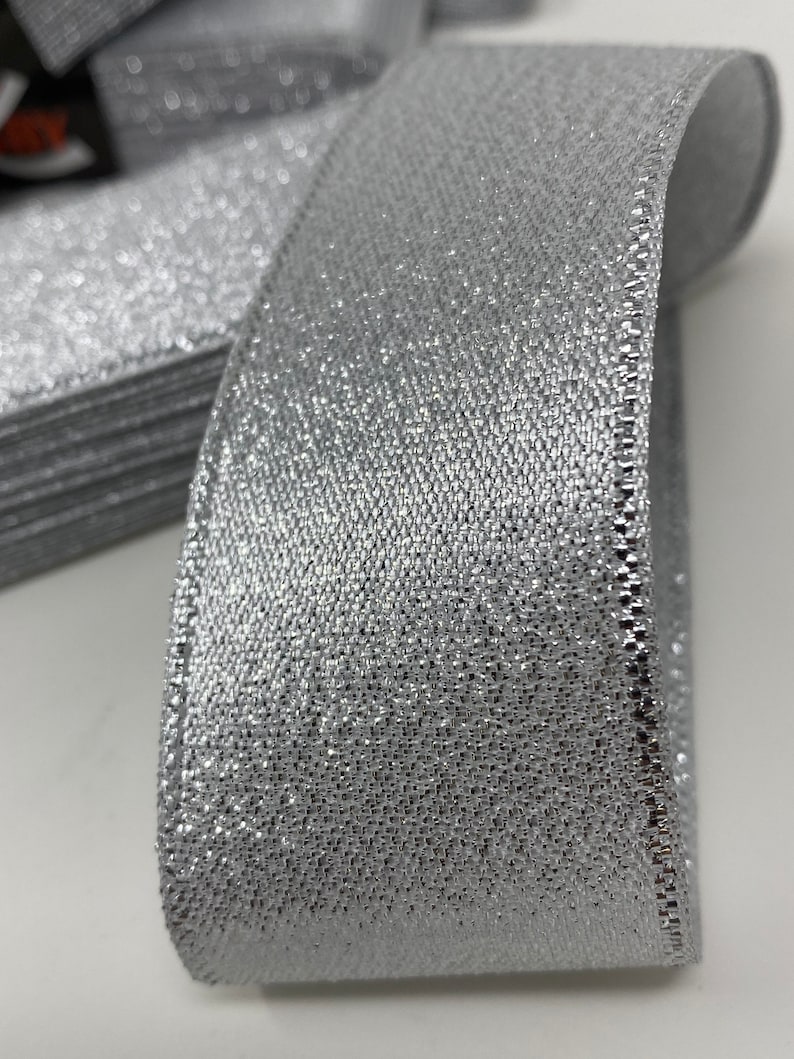 1-1/2 Inch METALLIC SILVER 40mm 100% POLYESTER Double Faced Ribbon more than 10 yards Lots of Colors to Choose From image 1