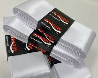 2-3/8 Inch WHITE  (01)  60mm 100% POLYESTER Double Faced Satin Ribbon more than 10 yards  Lots of Colors to Choose From