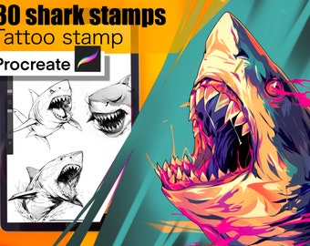 30 Sharks Stamps for procreate! THE BEST!! Must have for tattooers easy to stencil