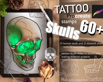 60+ Skulls stamps for Procreate GREAT!! Must have for tattooers the best to make creative designs