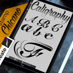 70 sellos del alfabeto de caligrafía chicana para Procreate: imprescindible para artistas y diseñadores de tatuajes PARA LA APLICACIÓN PROCREATE.