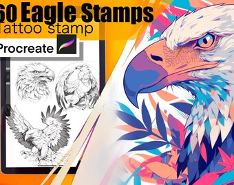 60 Eagle Stamps for procreate! THE BEST!! Must have for tattooers easy to stencil