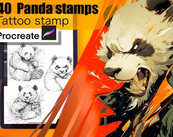 65 Crazy Panda Stamps for procreate!! Must have for tattooers easy to stencil