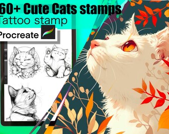 65+ Sweet Cat for procreate!! Must have for tattooers (You can make full composition)FOR PROCREATE APP.