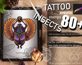 80+ Neotraditional Bugs stamps for Procreate GREAT!! Must have for tattooers (A lot of cool insects and)