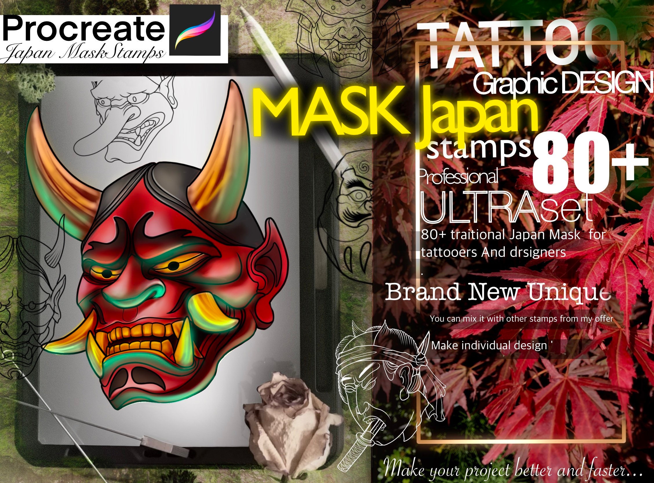 Japanese tattoo mask - Etsy México