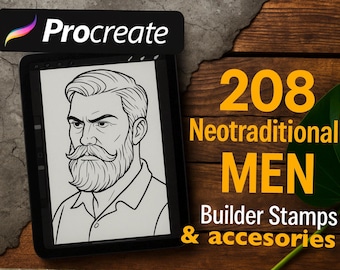 208 Neotraditional Men Builder – Procreate Stamp Set for Male Faces & Accessories