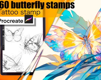 60 Delicate Butterfly Stamps for procreate! THE BEST!! Must have for tattooers easy to stencil