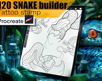 120 Constructeur de serpents néotraditionnel pour procréer !! Indispensable pour les tatoueurs (vous pouvez créer une composition complète) POUR L'APPLICATION PROCREATE.