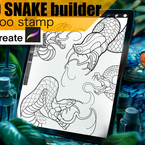 120 Neotraditional Snake builder for procreate!! Must have for tattooers (You can make full composition)FOR PROCREATE APP.