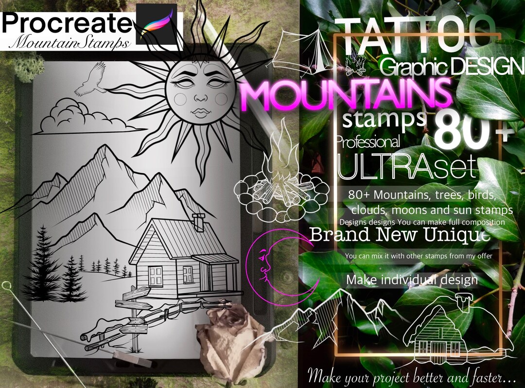 80+ Mountains Landscapes Stamps for Procreate TURBO Set!! Must Have for ...