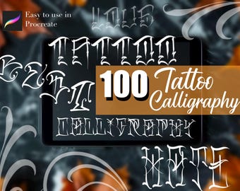 100 Lettering Calligraphy 2 Stamps for Procreate – Tattoo Fonts, Calligraphy Brushes, Decorative Elements For Procreate