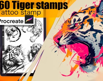 60 Tiger Stamps for procreate!! Must have for tattooers easy to stencil