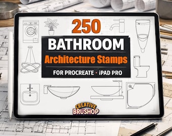 250 Bathroom Architecture Professional CAD Style Bathroom Brush Pack for iPad procreate