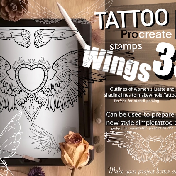 35 WINGS stamps for Procreate GREAT !! Must have for tattooers