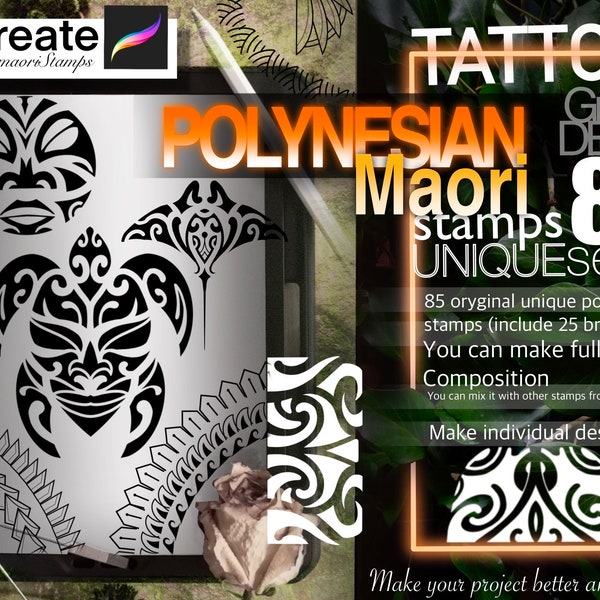 85 timbres POLYNESIA MAORI pour Procreate BEST For Tattoo Designs !!!! Vous allez l'adorer, ils facilitent votre travail ! (inclure 25 pinceaux)