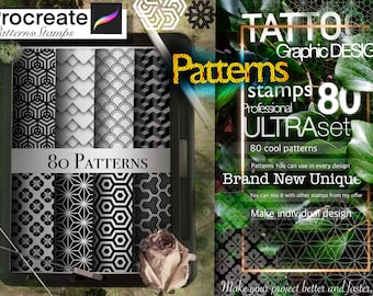 80 PATTERNS stamps for Procreate Cool Set!! A must have for tattooers and designers