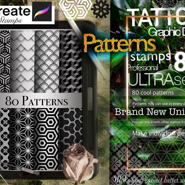 80 PATTERNS stamps for Procreate Cool Set!! A must have for tattooers and designers