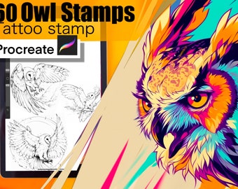 60 Owl Stamps for procreate! THE BEST!! Must have for tattooers easy to stencil