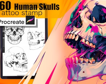 60 Human Skulls Stamps for procreate! THE BEST!! Must have for tattooers easy to stencil