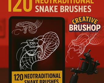 120 Neotraditional Snake Brush Set for Procreate – Build Full Tattoo Compositions | Digital Stamps for Tattooers