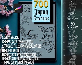 700 Best Japan Stamps All-in-One!! Must have for tattooers (You can make full composition)FOR PROCREATE APP.
