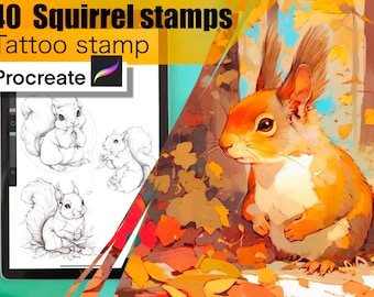 40 Squirrel Stamps for procreate! THE BEST!! Must have for tattooers easy to stencil