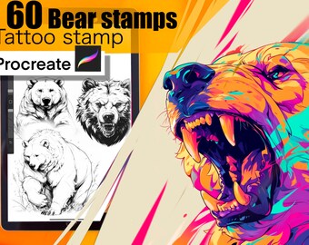 60 Bears Stamps for procreate! THE BEST!! Must have for tattooers easy to stencil