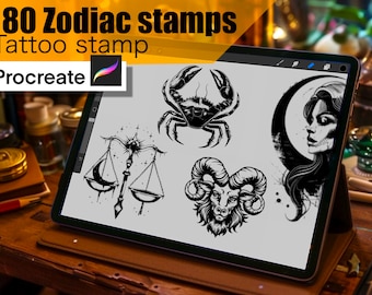 80 Zodiac Stamps for procreate!! Must have for tattooers easy to stencil