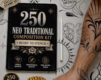 250 Neotraditional Background Builder part 2 – Procreate Stamp Set for Tattoo Artists