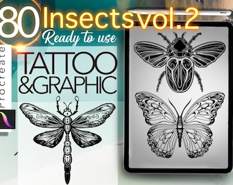 Unique 80 Insects Stamps for PROCREATE! tattoo and design!! ready to print stencil