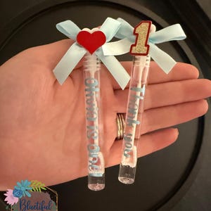 First Birthday Bubbles, Alice in ONEderland Party Favor, Baby Girl Blue Ribbon Bubbles with Red Heart, Personalized Bubbles