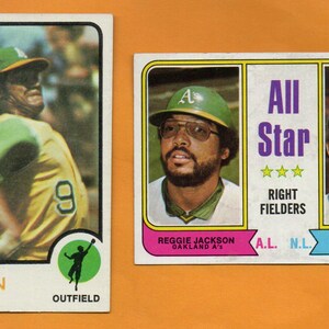 Reggie Jackson 1973 - 1974 Topps 2 card lot Oakland Athletics EXMT+ condition