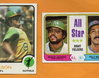 Reggie Jackson 1973 - 1974 Topps 2 card lot Oakland Athletics EXMT+ condition