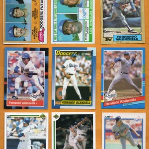 Fernando Valenzuela 1981 - 1991 Lot de 9 cartes Donruss Fleer Upper Deck & Topps avec carte ROOKIE Los Angeles Dodgers Ex à NEAR MINT