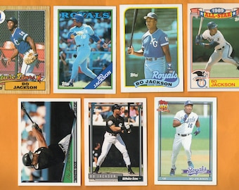 Bo Jackson 1987 - 1994 7 card Topps baseball lot with ROOKIE card and a GOLD card Kansas City Royals Near Mint to Mint condition