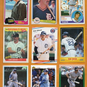 Kirk Gibson 1981 - 1995 9 card lot with ROOKIE Detroit Tigers Los Angeles Dodgers NRMT mw