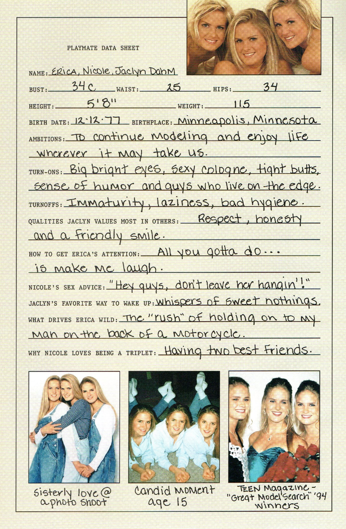 Vintage 1998 December Playboy Dahm Triplets Centerfold David - Etsy