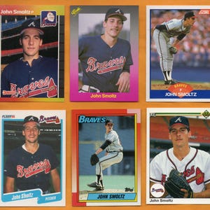 John Smoltz 1989 - 1990 Donruss Topps Classic Fleer Score Upper Deck Lote de 6 tarjetas con 3 NOVATOS Atlanta Braves Casi nuevo o mejor.
