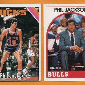 Phil Jackson 1975 en 1989 2 kaarten: EXMT New York Knicks-speler en legendarische coach Chicago Bulls HOF