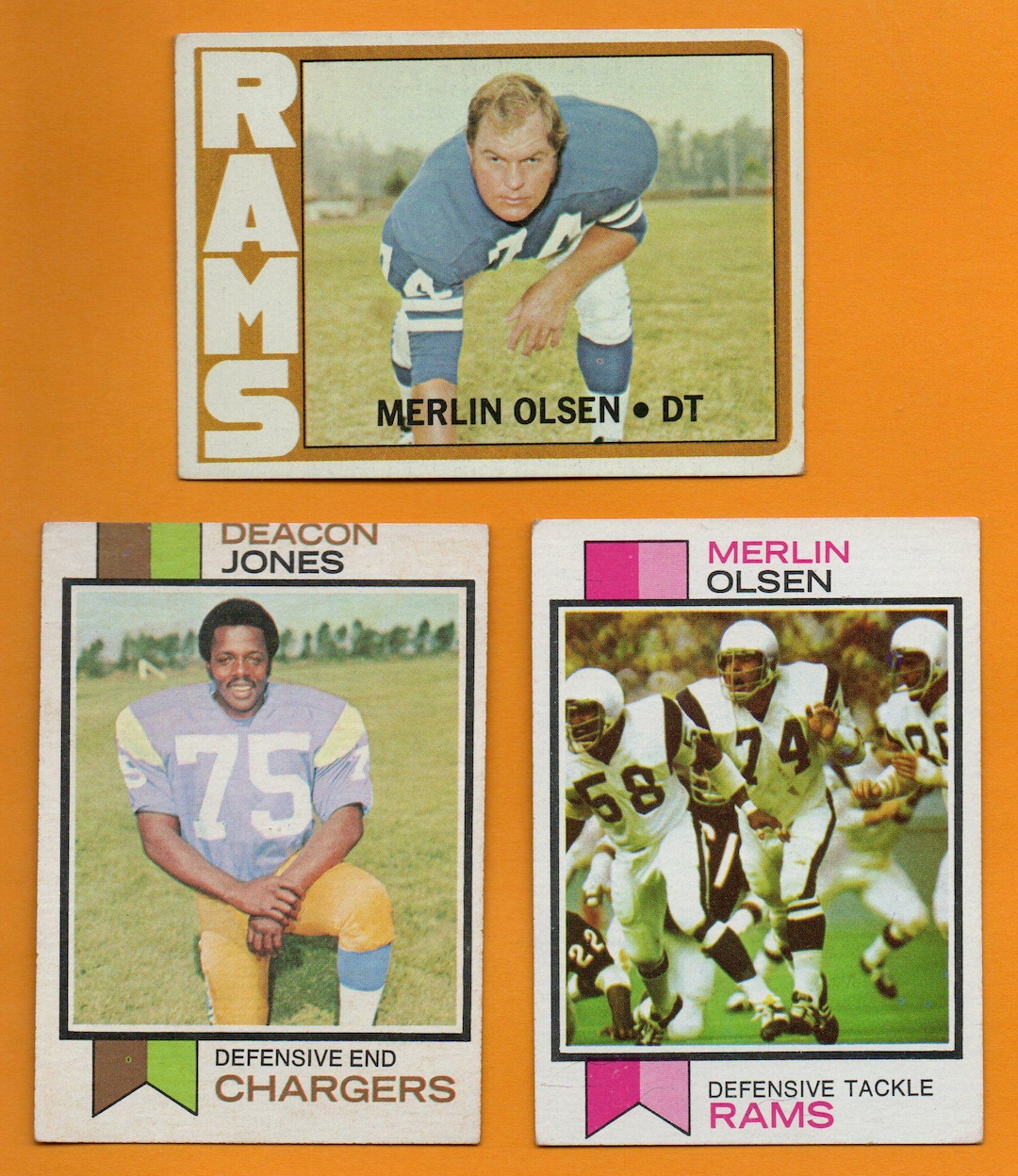 Deacon Jones & Merlin Olsen 1972 - 1973 Topps 3 Card Lot Los Angeles ...