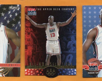 Shaquille O'Neal 1994 & 1996 USA Basketball 3 card lot with monogrammed holder