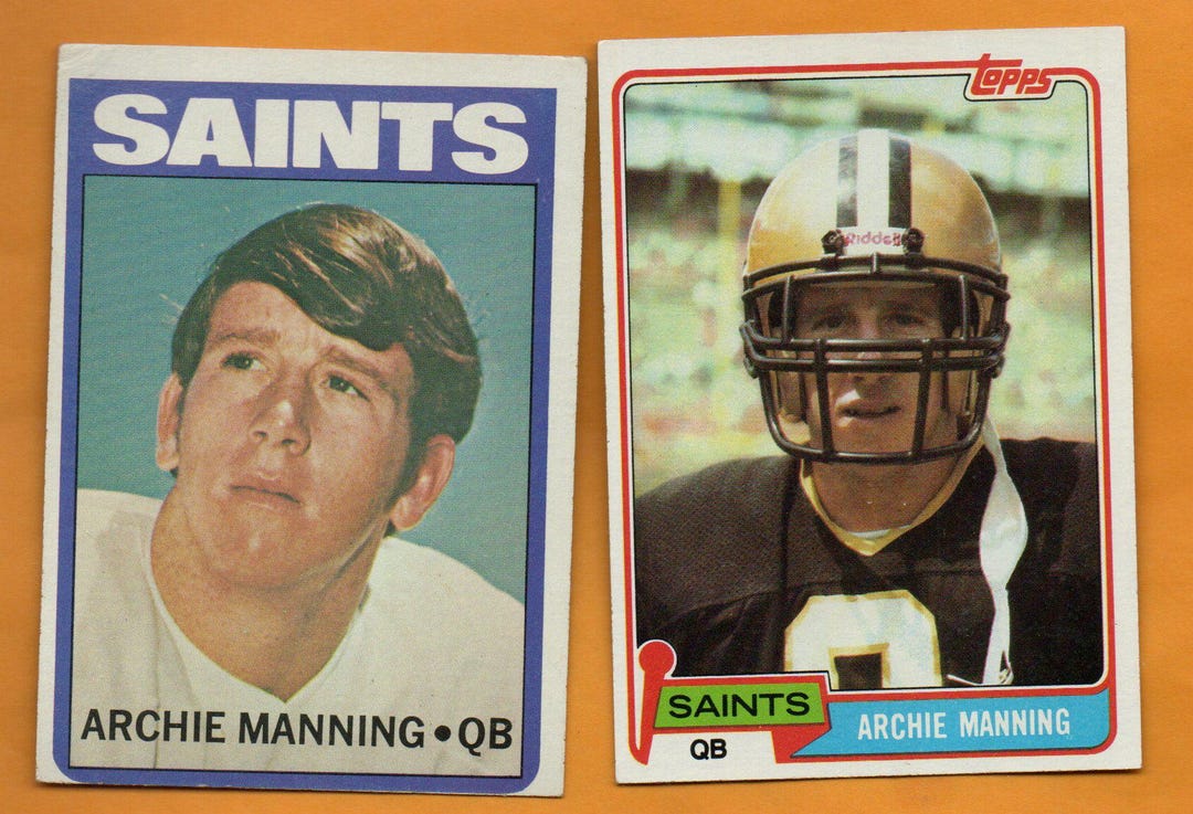 Archie Manning 1972 ROOKIE & 1981 2 Card Lot New Orleans Saints No ...