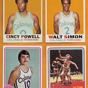 Lot de 4 cartes de basketball Topps ABA des Kentucky Colonels 1971 - 1974 Issel Dampier Powell Simon EXMT